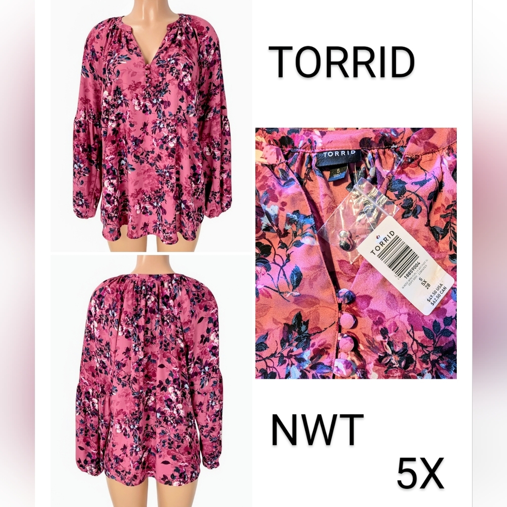 TORRID, NWT, Georgette Puff Sleeve, Peasant Blouse, Size 5X